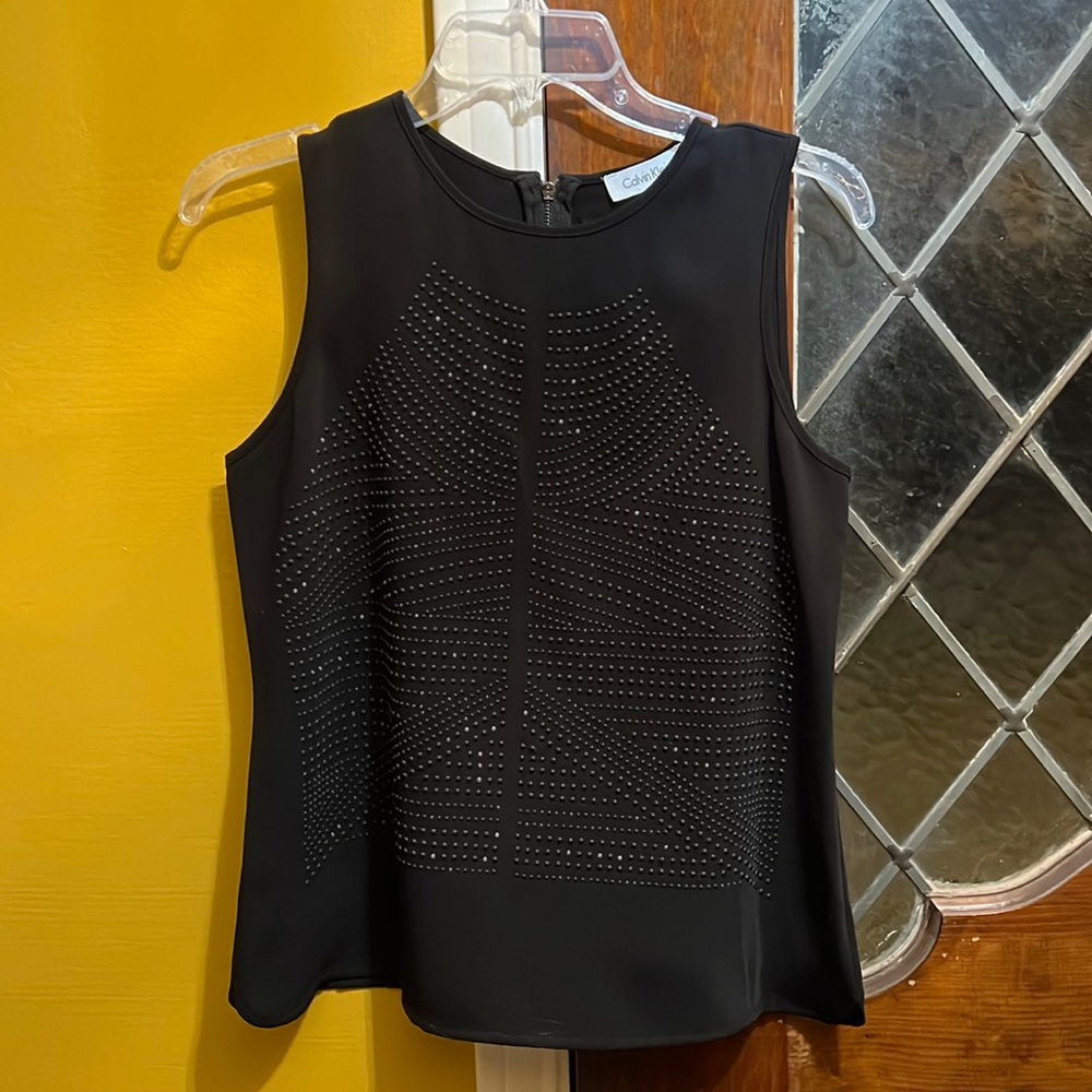 Calvin Klein-Black sleeveless front dot embellishment zippered fit back XS NWT